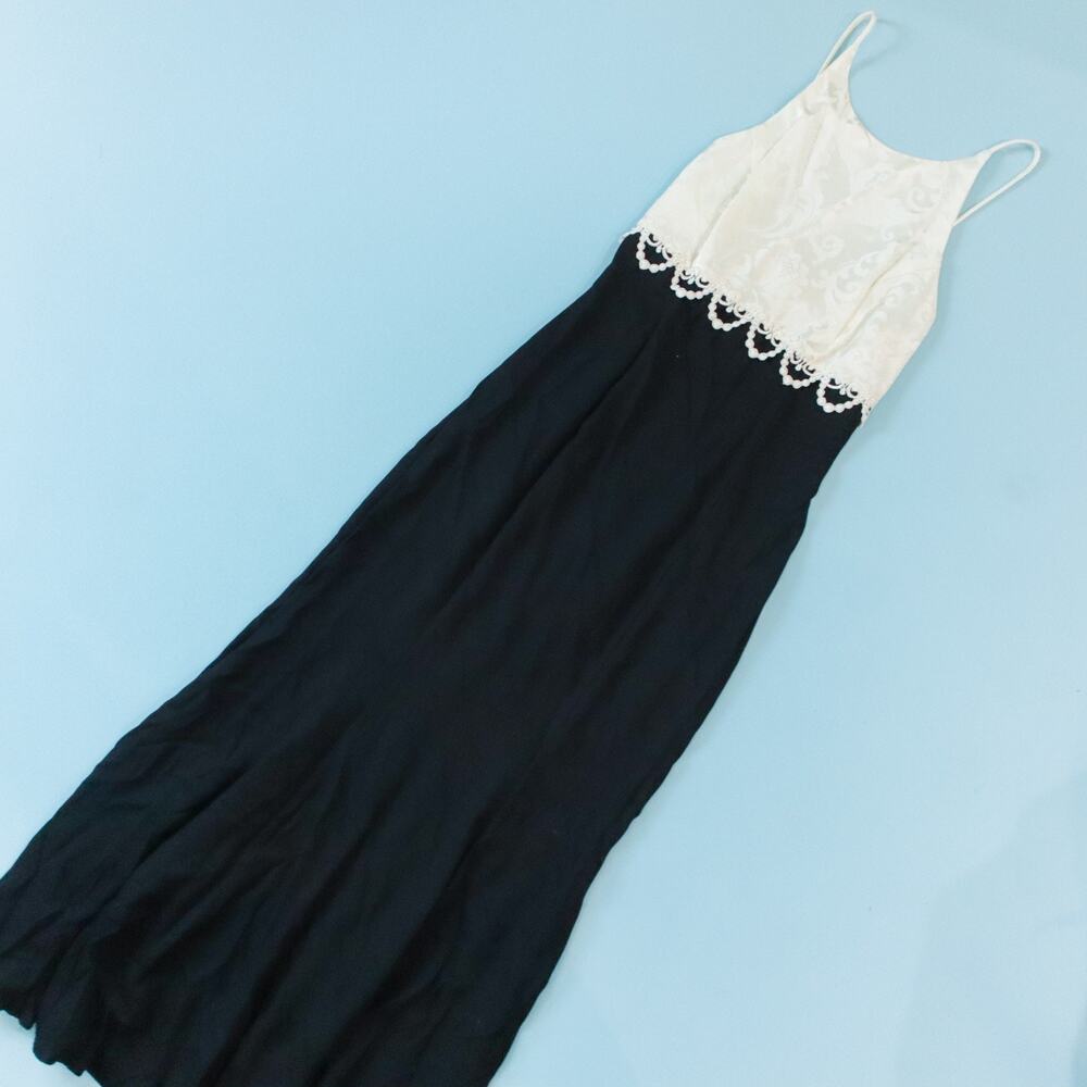 Vintage Jessica McClintock Black White Lace Formal Dress Size 3/4 Made in USA